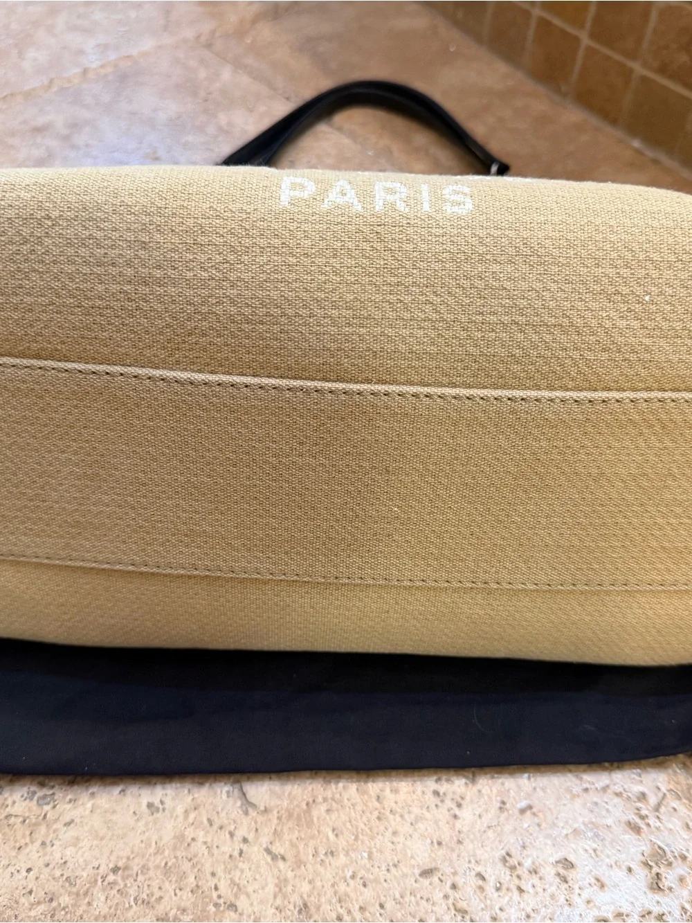 CHANEL small Beige Canvas Logo Tote with Black Trim and Chain Straps - Picture 15 of 16